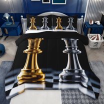 jejeloiu Chess Games Twin Comforter Sets,Gold Black Bedding Set For Boys Kids Reversible 2 Pieces