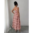 thumbnail image 2 of Bubblegum Pink Floral Print Waist-Gathering Pleated A-Line Maxi Dress For Women, 2 of 6