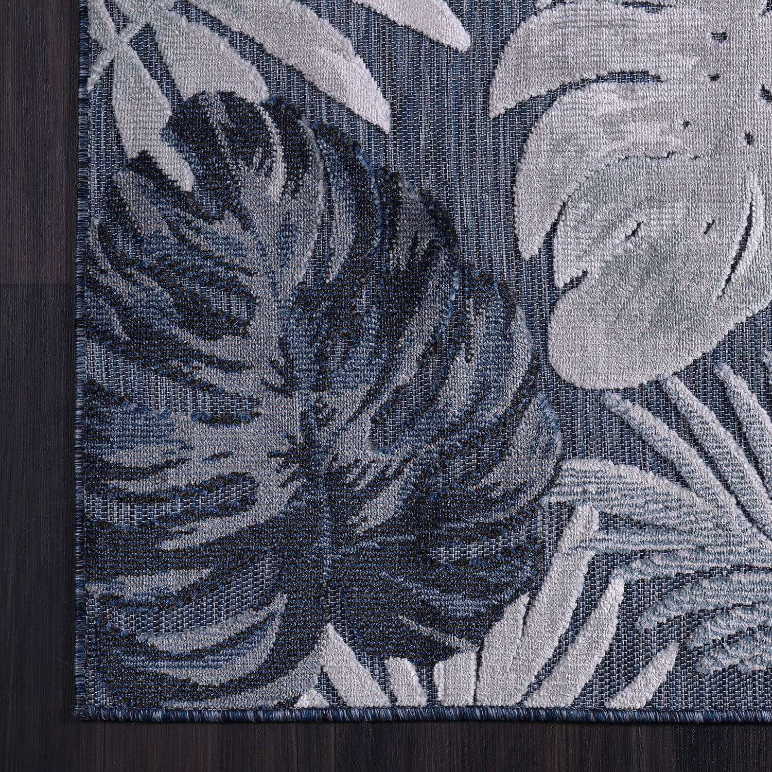 CAMILSON Spring Leaf Tropical Botanical Easy-Cleaning Non-Shedding Washable Outdoor Indoor Area Rug Navy Blue 6x9