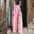 thumbnail image 2 of Lenpel Women's Jumpsuits Plus Size Sleeveless Spaghetti Strap Striped Plaid Straight Leg Rompers Causal Loose Overalls with Pockets, 2 of 5