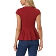 thumbnail image 3 of INSPIRE CHIC Women's Peplum Tops Cap Sleeve Round Neck Solid Color Blouses M Dark Red, 3 of 6