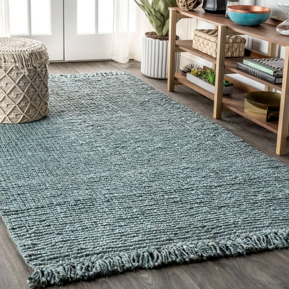 JONATHAN Y NATURAL FIBER 9 x 12 Area Rug, Pata Hand Woven Chunky Jute with Fringe - Light Blue/Gray, NRF103B-9