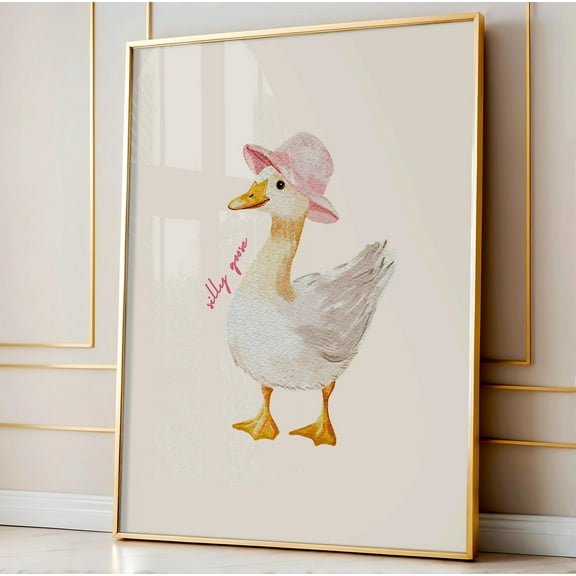 Pink Silly Goose Print, Light Pink Apartment Decor, Watercolor Goose, Coquette Room Decor, Girly Wall Art, Cottagecore Decor, Aesthetic Art Wall Art, Modern Wall Decor, 8x12 UNFRAMED