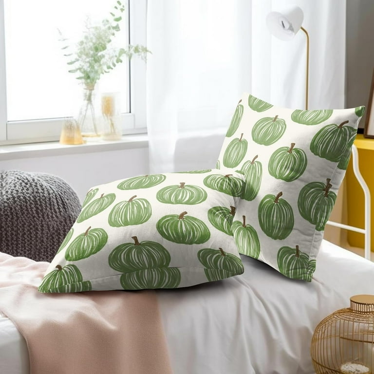 Green and Cream Pumpkin Fall Pillowcase Set of Thanksgiving Day