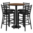 thumbnail image 1 of 30'' Round Walnut Laminate Table Set with Round Base and 4 Ladder Back Metal Barstools - Black Vinyl Seat, 1 of 3