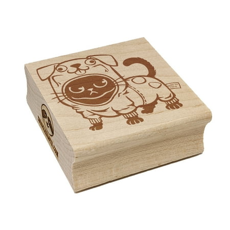Cute Grouchy Cat in Dog Costume Halloween Square Rubber Stamp Stamping Scrapbooking Crafting - Small 1.25in