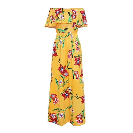 

TINYSOME Women 2019 Summer Holiday Boho Elegant Off shoulder Floral Print Maxi Long Tunic