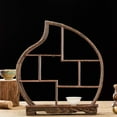 thumbnail image 2 of TJ Global 7 Compartment Traditional Chinese Rosewood Peach Shape Wooden Display Shelf/Organizer for Tea Pots, Crafts, Figurines, Memorabilia, and Miniatures - 11.5" x 12.5", 2 of 5