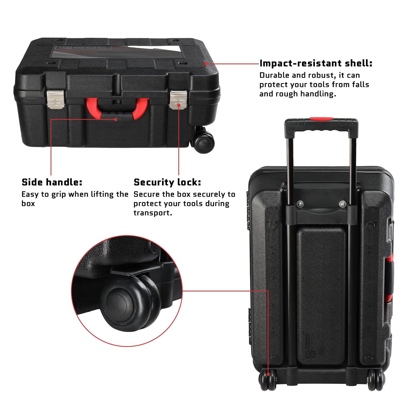 599pcs Cordless Drill Set, Seizeen Rolling Tool Box with 21V Power Drill, Mechanic Tool Kits, Ratchet Wrench Set, 3-layer Multi-Purpose Tool Set on Weels Suitcase Design