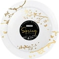 thumbnail image 1 of Plasticpro White Plastic Design Party Plates Premium heavyweight Elegant Disposable Tableware Dishes (32, Spring Collection Gold), 1 of 4