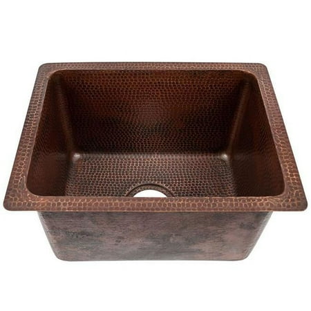 17" Rectangle Hammered Copper Bar/Prep/Laundry/Utility Sink w/ 3.5" Drain Opening