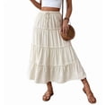 thumbnail image 3 of Women'S Summer Casual Elegant Smock Layered Tiered Maxi Skirt High Waisted A Line Flowy Long Skirts with Pockets White M, 3 of 9