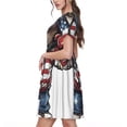 thumbnail image 2 of Sikiie Patriotic Boxing Bear Art Print Women's Short-sleeved Dress, Round Neck Slim Knee-length Dress, Summer Clothing Suitable for Daily Leisure and Vacation, 2 of 6