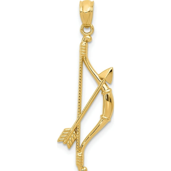14K Yellow Gold Polished And Textured Bow Arrow Pendant Made In United States k5406