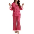 thumbnail image 2 of ylioge Womens Satin Pajama Sets with Pockets 2 Piece Sleepwear Outfits Trendy Solid Color Long Sleeve Shirts Straight Leg Pants Homewear Pajamas Set, 2 of 3