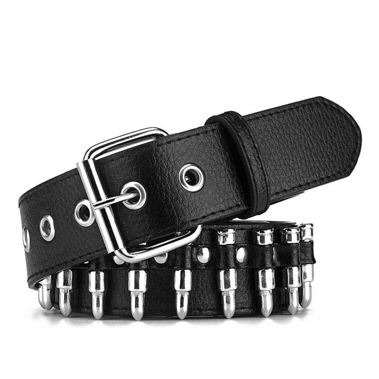Fsjzc Men and Women Leather Rock Belt with Silver Bullet Fsjzc Men and Women Leather Rock Belt with Silver Bullet