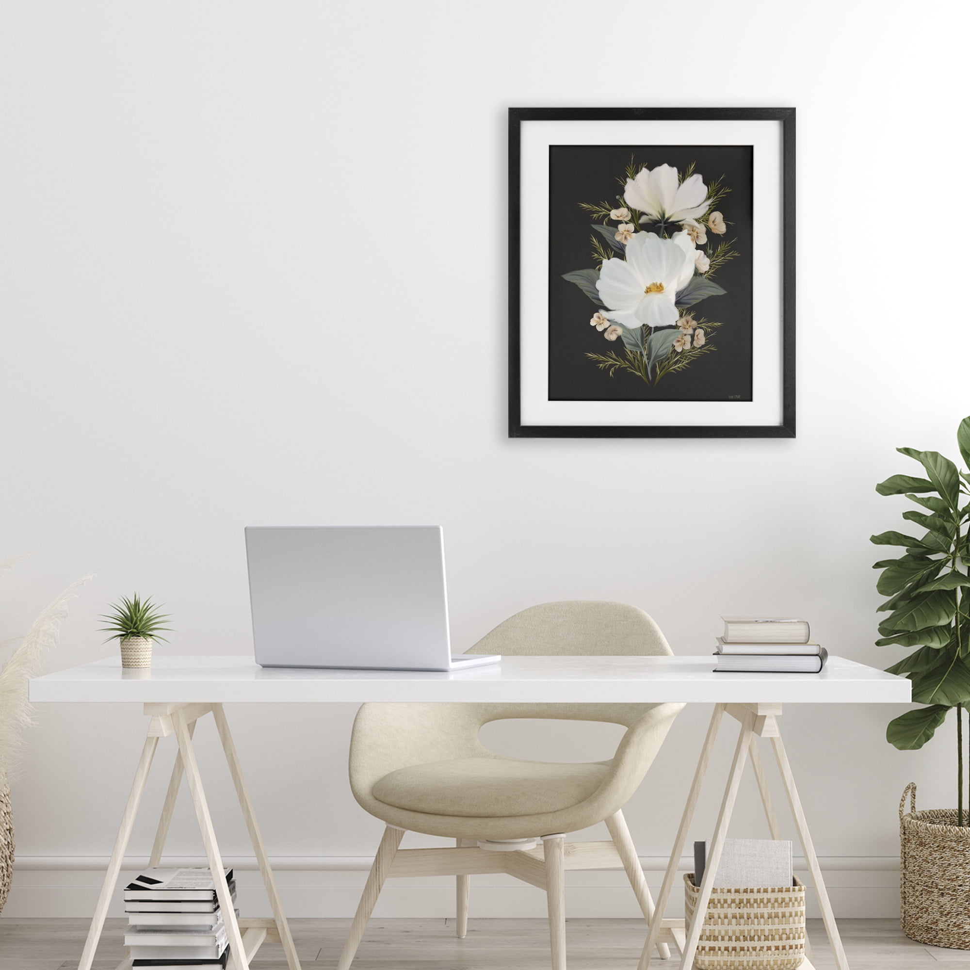 Stupell Industries Lace Cosmos Flowers Black Framed Print Under Glass, design by House Fenway