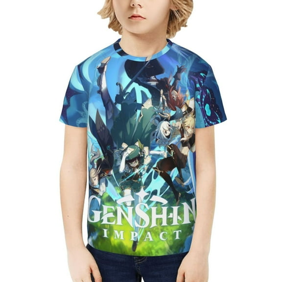 Genshin Impact Kids T-Shirt 3d Printed Graphic T-Shirts Boys And Girls Short Sleeve Shirts For Youth Kids X-Small