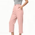 thumbnail image 4 of Hilenly Womens Cotton Capri Pants High Waisted Pleated Wide Leg Capris Summer Casual Work Slacks with Pockets, 4 of 8