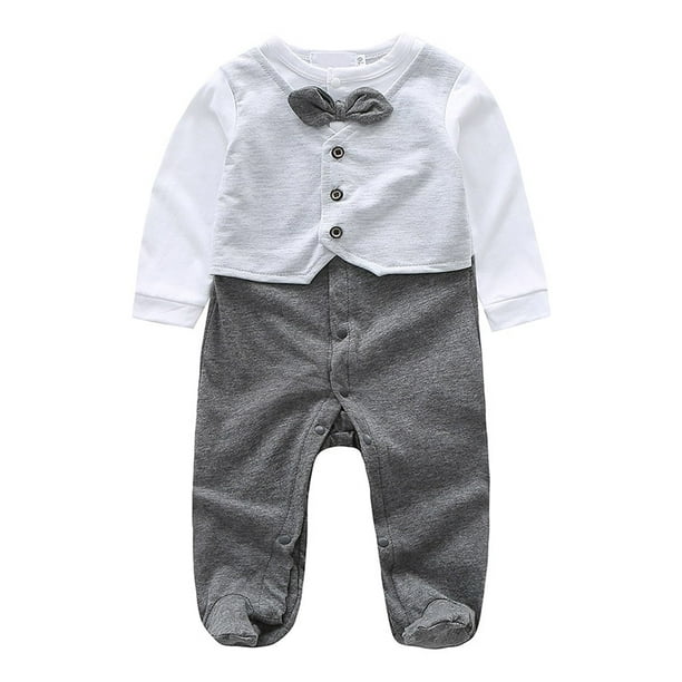 Newborn Baby Boy Gentleman Clothes,Infant Bow Ties Tuxedo Romper Formal ...
