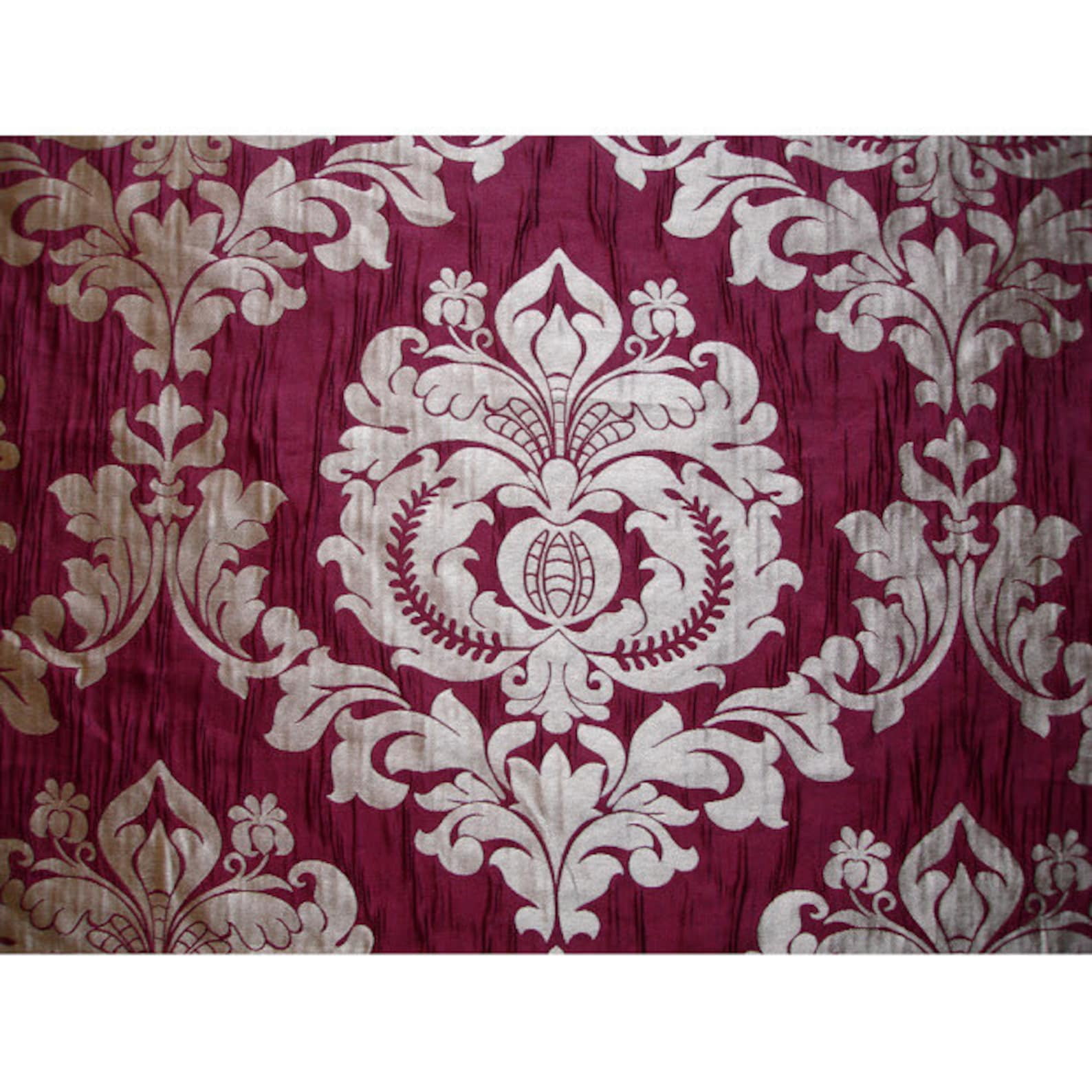Fabric Mart Direct Burgundy Polyester Weave Fabric By The Yard, 48 inches or 122 cm width, 9 Continuous Yards Purple Polyester Fabric, Ruby Royal Damask, Upholstery Drapery Curtain Wholesale Fabric