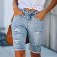 thumbnail image 2 of RYRJJ Women's Ripped Mid-Rise Denim Bermuda Shorts Distressed Frayed Raw Hem Stretch Slim Fit Jean Shorts(Light Blue,XXL), 2 of 7