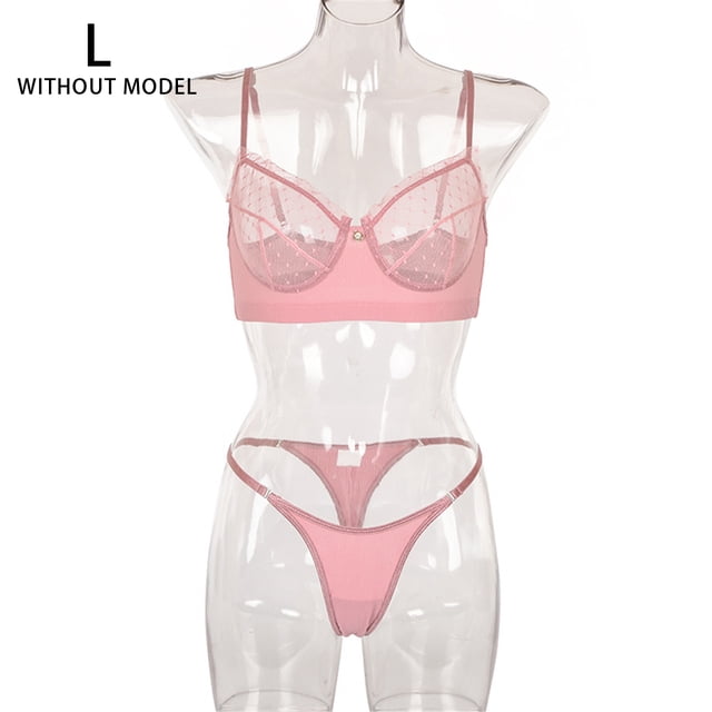 Conjunto de ropa interior sexy para mujer, pestañas de malla, sujetador de encaje, ropa interior, regalo, rosa, L Eigraketly XX000055-21