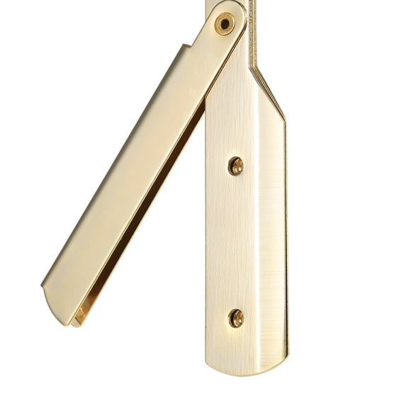 M Buder Premium Stainless Steel Straight Edge Barber Shaving Razor Gold Folding Manual Straight Shave Throat Razor for Men Sharp Single Edge Hair Removal Tool 6.3x1.5x0.2 inches / 15.9x3.8x0.6 cm