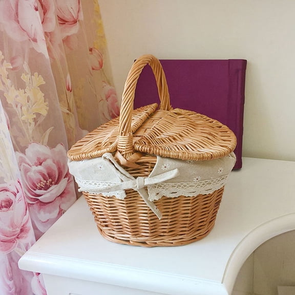 ULTNICE Hinged Lid Picnic Baskets Picnic Basket Cotton and Linen 1Pack Fruit Storage