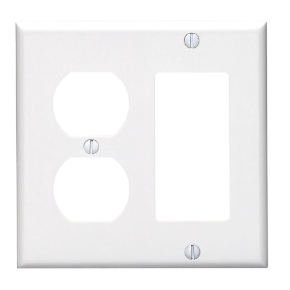 Leviton 2-Gang 1-Duplex 1-Decora/GFCI Device Combination Wallplate, Standard Size, Thermoset, Device Mount, 80455-W, White