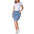 thumbnail image 2 of INSPIRE CHIC Women's Denim Ripped Raw Hem High Waisted Stretch Above the Knee Jean Skirts Light Blue M, 2 of 6