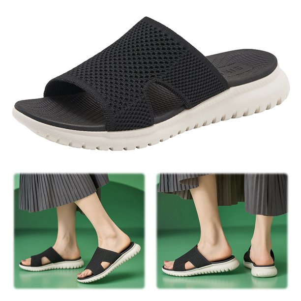 Sandalias Malla Casual Slippers Cojín Gruesas Slip On Sandals Slides No Deslizamiento Color Sólido Cómodo para Interiores Al Aire Libre