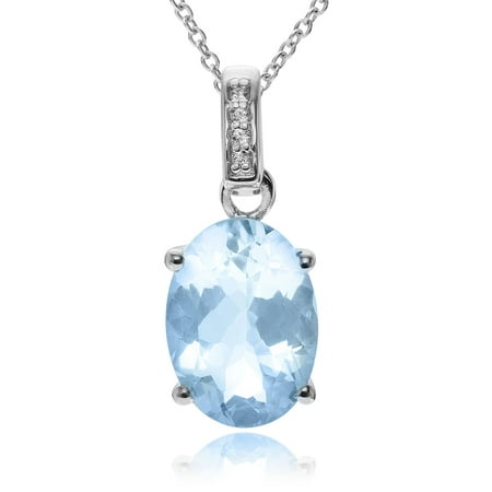 Brinley Co. Women's White Blue Topaz Rhodium-Plated Sterling Silver Oval Pendant Fashion Necklace