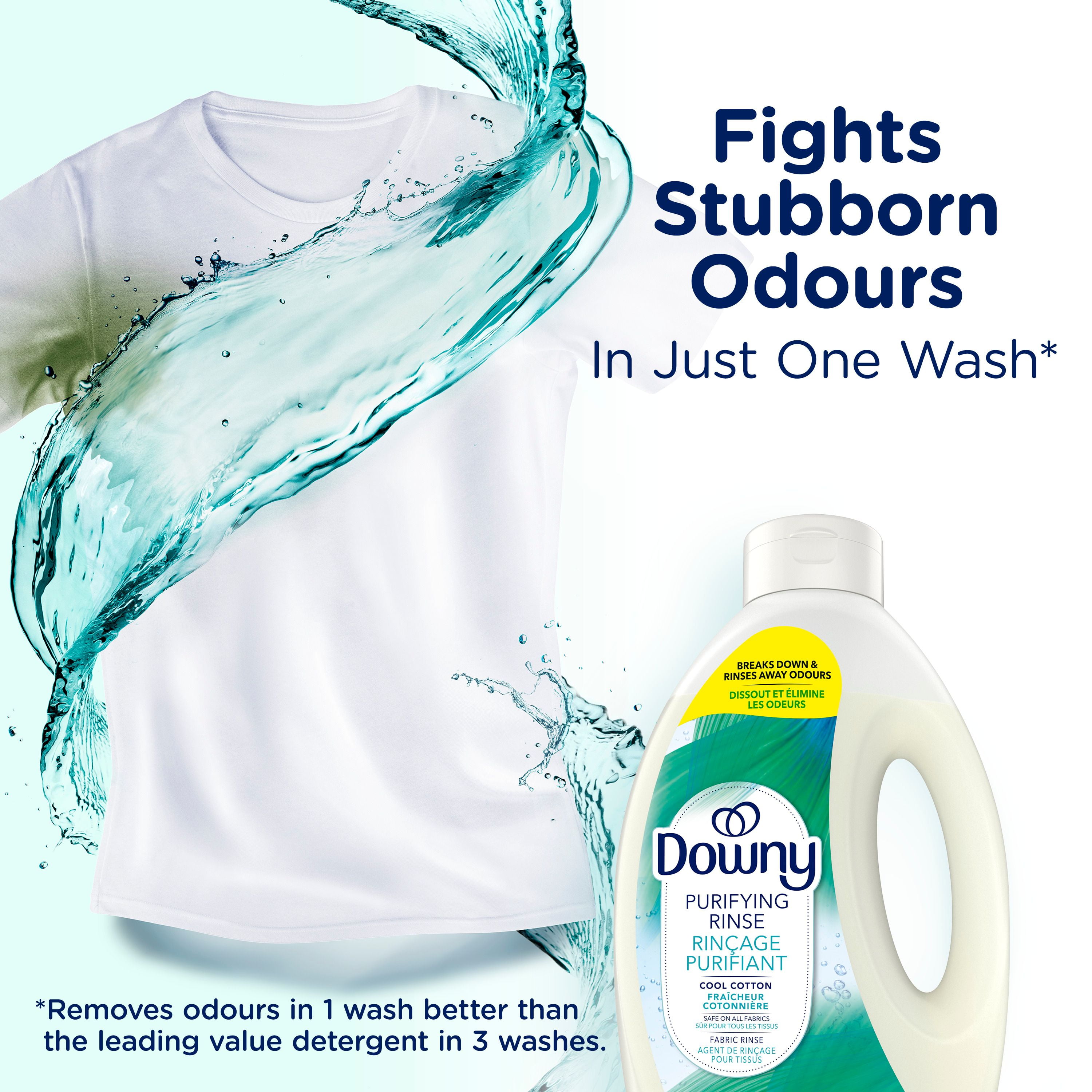 Downy Purifying Rinse Laundry Odour Remover, Cool Cotton Scent, Fabric Softener and Laundry Odour Removal Rinse, Fights Odours at the source, HE Compatible