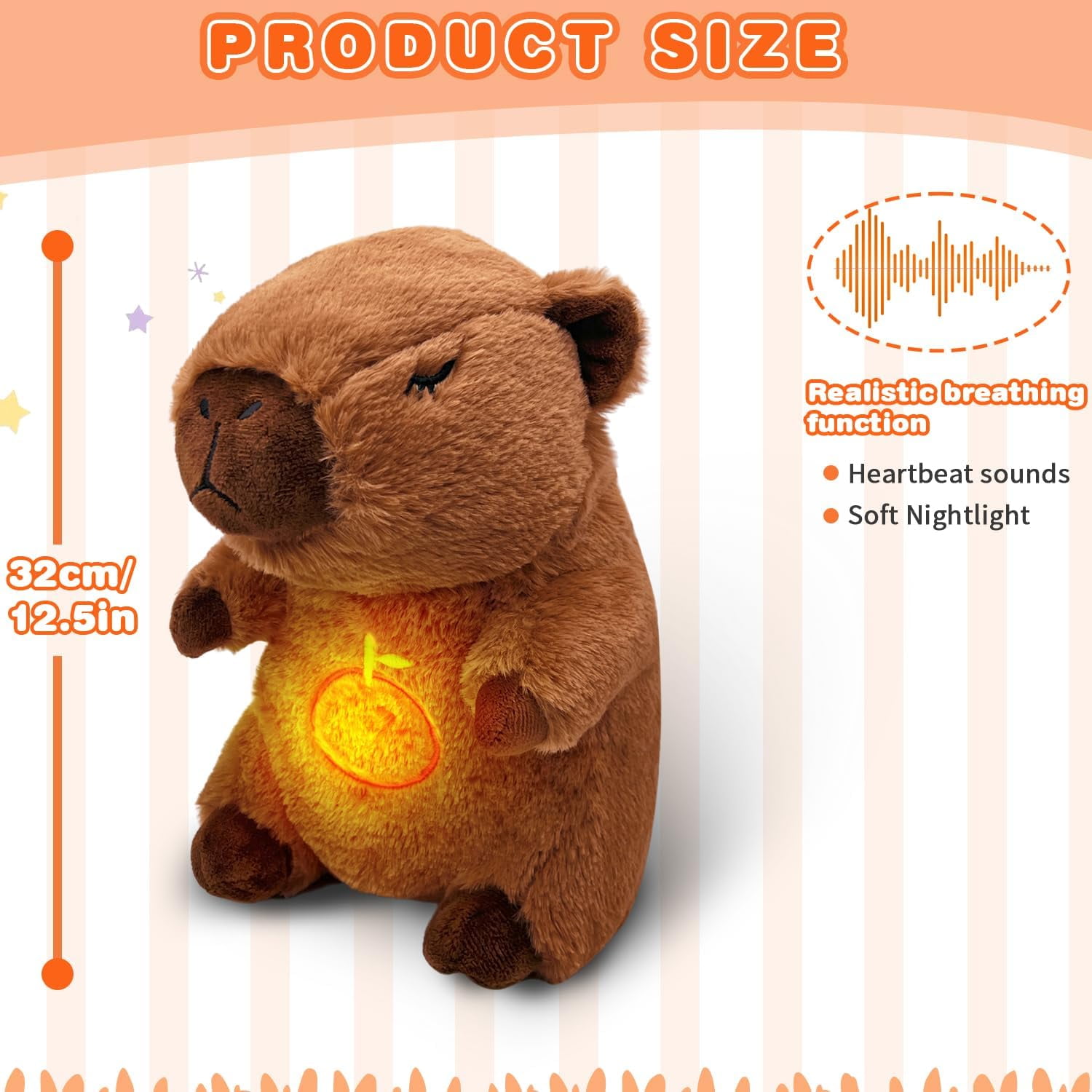 YSZZYSM Capybara Breathing Stuffed Animal, Anxiety Relief, Soothing Music Lights, Portable, Uses three AAA batteries (batteries to be provided by the user)