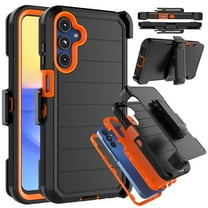 For Samsung Galaxy A15 5G Phone Case, Ebizware Shockproof Case with Built-in Screen Protector and Holster Belt Clip Military Grade Heavy Duty Kickstand Cover for Galaxy A15 5G - Black/Orange