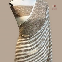 Pearl White Khaddi Georgette Banarasi Saree