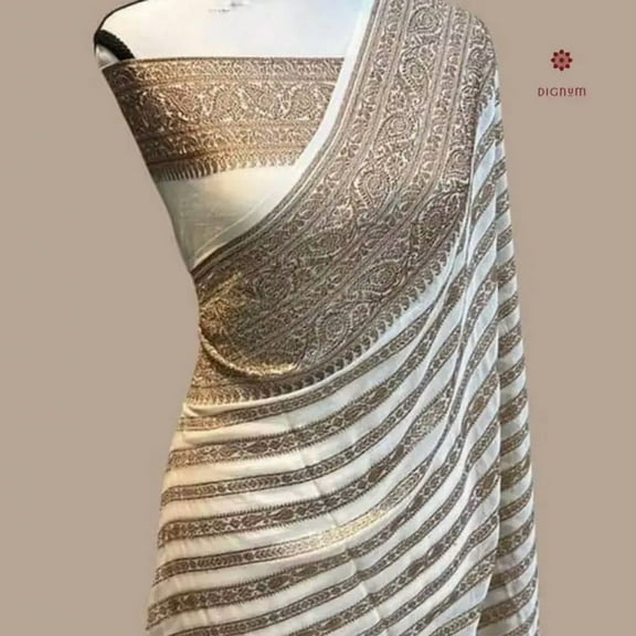 Pearl White Khaddi Georgette Banarasi Saree