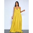 thumbnail image 6 of Womens Yellow Boho Deep V-Neck Spaghetti Strap Draped Maxi Dress For Beach, Weddings & Evening Events, 6 of 8
