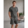 thumbnail image 5 of Men Solid Crew Neck Short Sleeve Tee & Drawstring Pocket Shorts 2 Piece Casual Summer Tracksuit Dark Gray L, 5 of 7