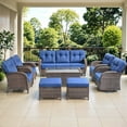 thumbnail image 2 of Bellefurn 9 Piece Outdoor Patio Wicker Furniture Sets,High Back Outdoor Conversation Set with Swivel Rocker Patio Chairs,Sofa,Coffee Table and Ottomans for Porch Balcony Patio Deck, 2 of 12