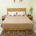 thumbnail image 5 of Geometric Indian Kantha Quilt â€“ Handmade Cotton Block Print Bedspread in Mustard Brown, Retro Style, 5 of 9