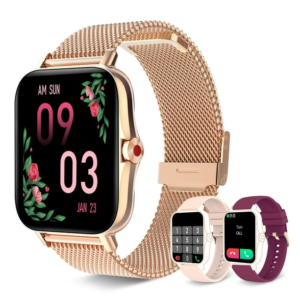 Reloj inteligente Iaret para mujer con función Call, rastreador de actividad física dorado