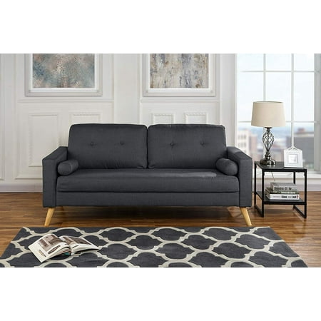 Modern Living Room Fabric Sofa Couch With Bolster Pillows Dark Grey Modern Living Room Fabric Sofa Couch With Bolster Pillows Dark Grey