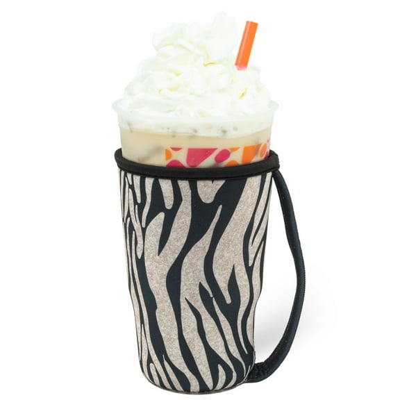GoCuff Reusable Iced Coffee Insulator Sleeve Neoprene Holder - Glitter Zebra - Large