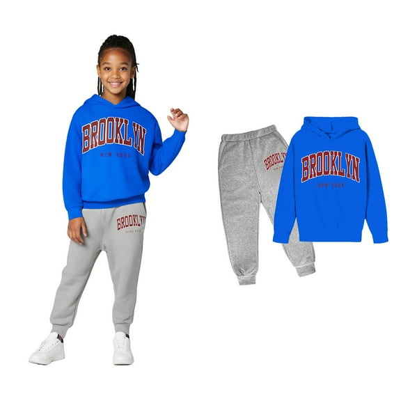 Boys Girls Active Sweatsuit 2 Piece Long Sleeve Printed Hooded Sweatshirt and Jogger Pants Warm Fall Winter Clothes Teen Girls Clothes 11-12 Years Boys Girls Fashion