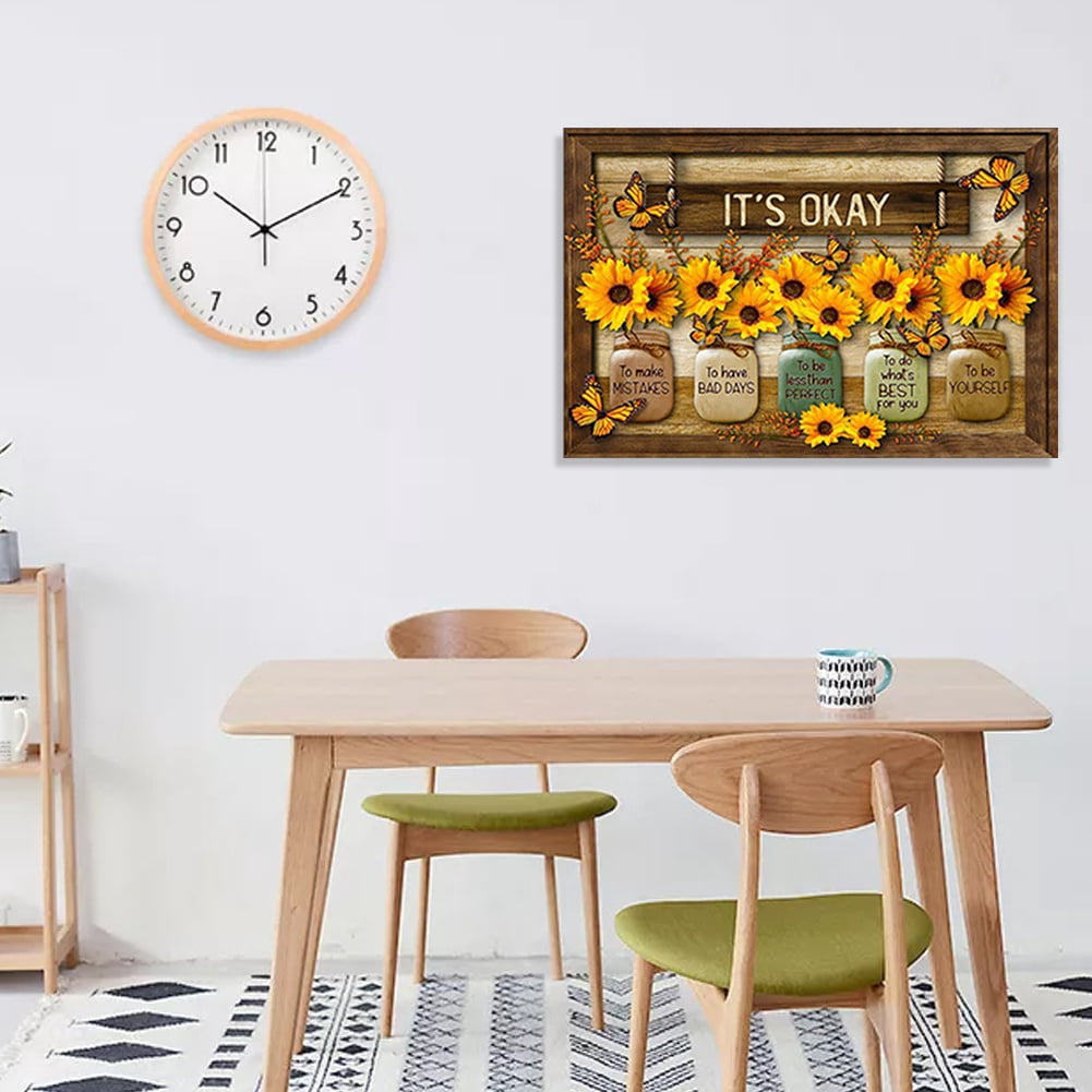 Sunflower Wall Art It's Okay Inspirational Quotes Canvas Print Wall Decor Sunflower Painting Picture Contemporary Artwork For Living Room Bedroom Bathroom Office Home Decor 12x18Inch (With Frame)