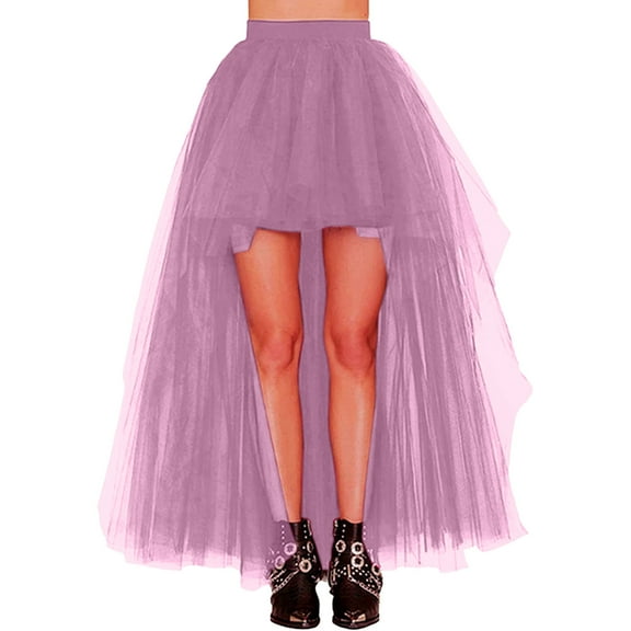 MKndvns Long Tulle Skirt For Women Fashionable Half Skirt Taildress Mesh Tutu Skirt Front Short Back Long Half Skirt Ballet Carnival Dress Up Pink XL