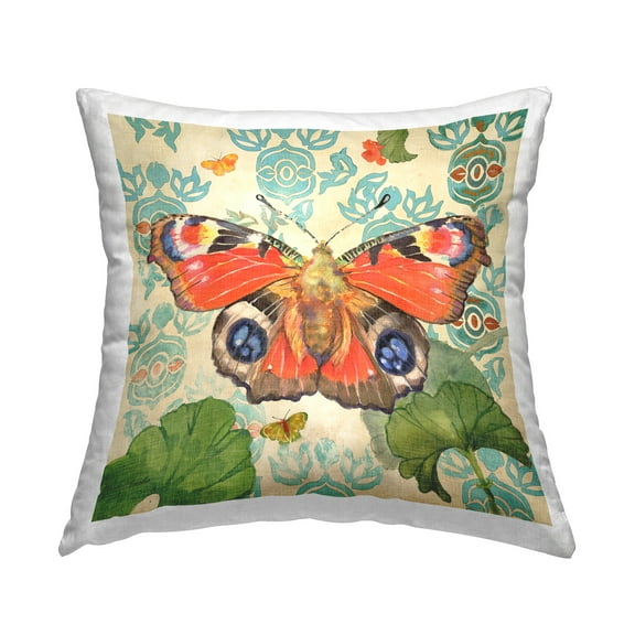 Stupell Industries Boho Butterfly Florals Decorative Printed Throw Pillow, 18 x 18