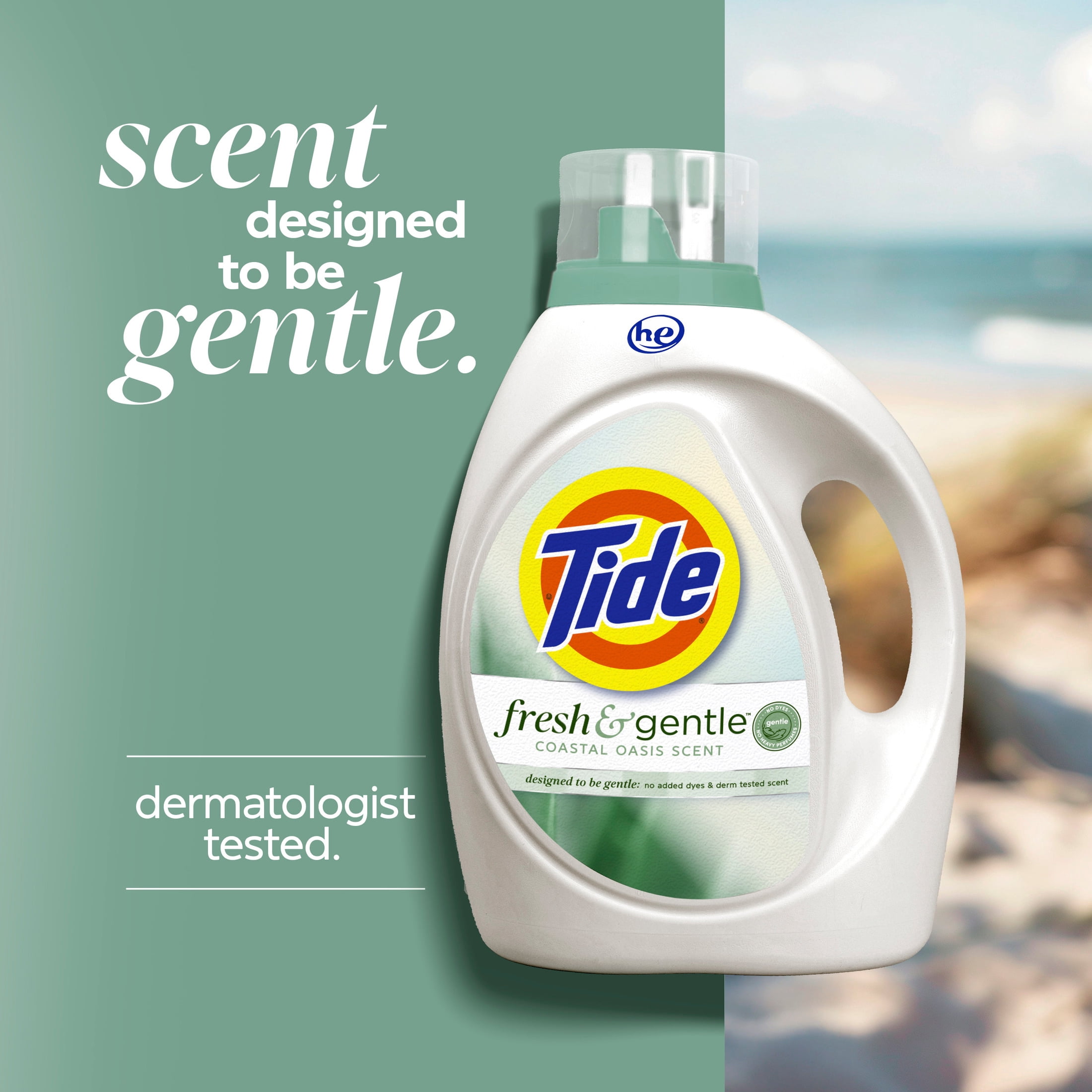 Tide Fresh & Gentle Liquid Laundry Detergent, Coastal Oasis Scent, 64 Loads, 84 fl oz